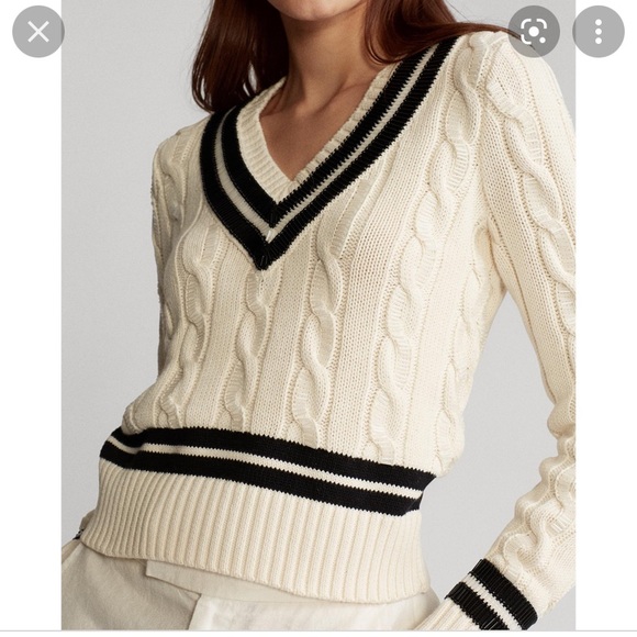 Ralph Lauren | Sweaters | Polo Ralph Lauren Cricket Varsity Cableknit  Sweater Cream Black Size Xl | Poshmark